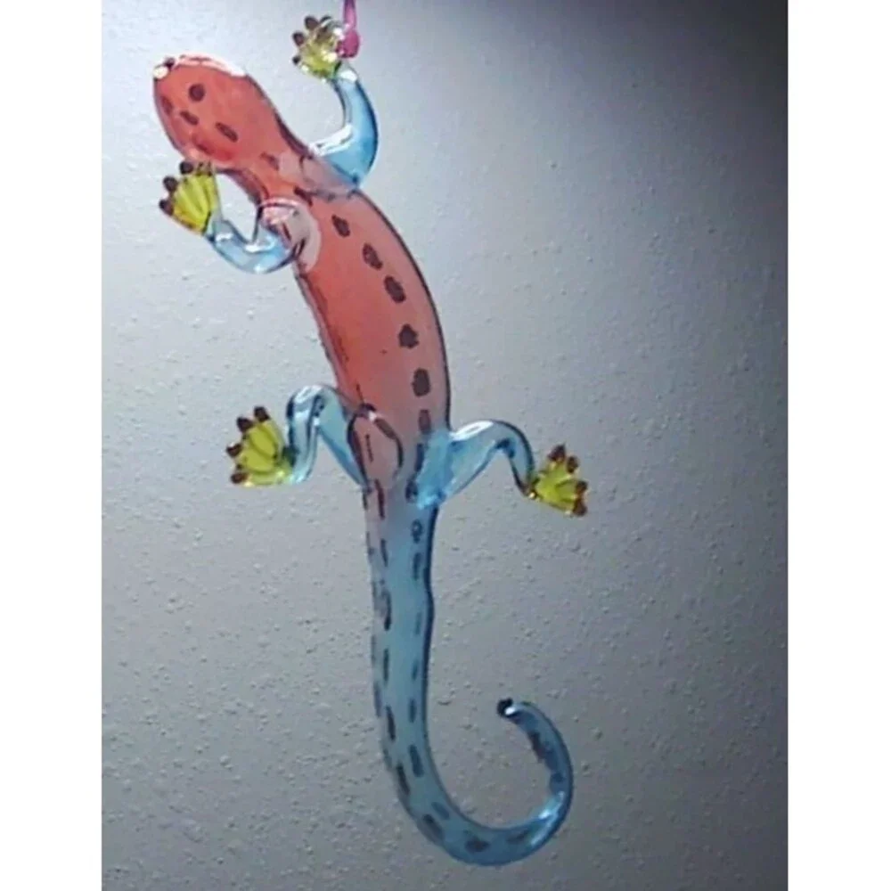 Pier 1 Blown Glass Gecko Christmas Ornament 6.5